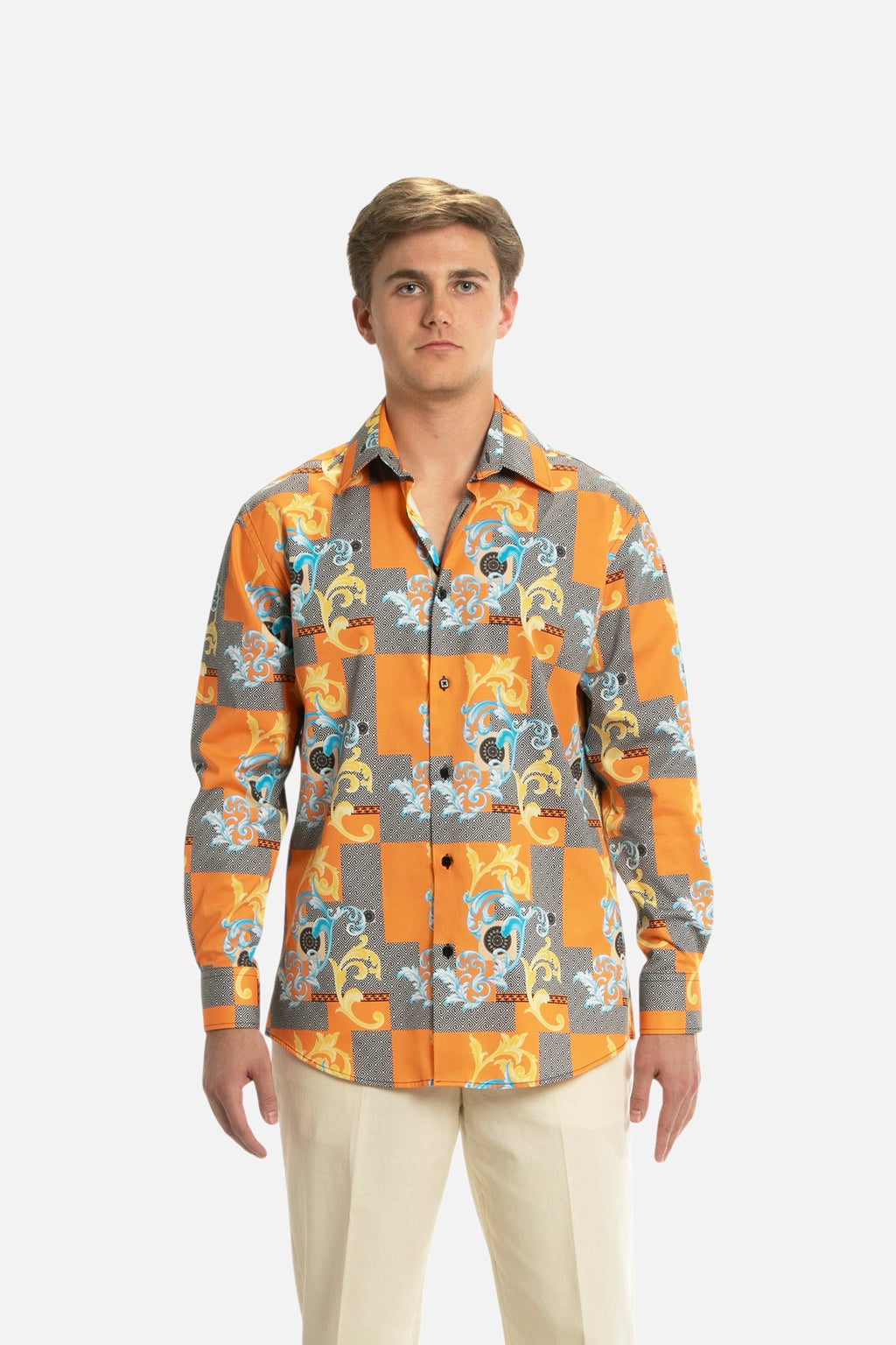 Pumpkin Baroque Print Shirt
