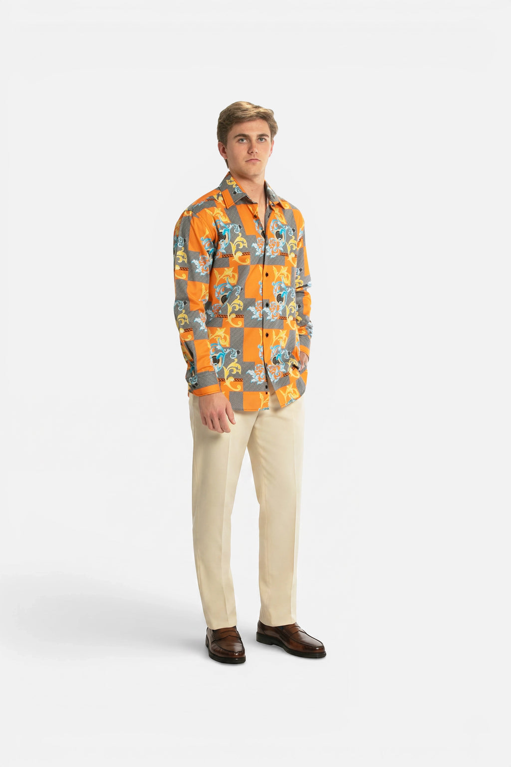 Pumpkin Baroque Print Shirt