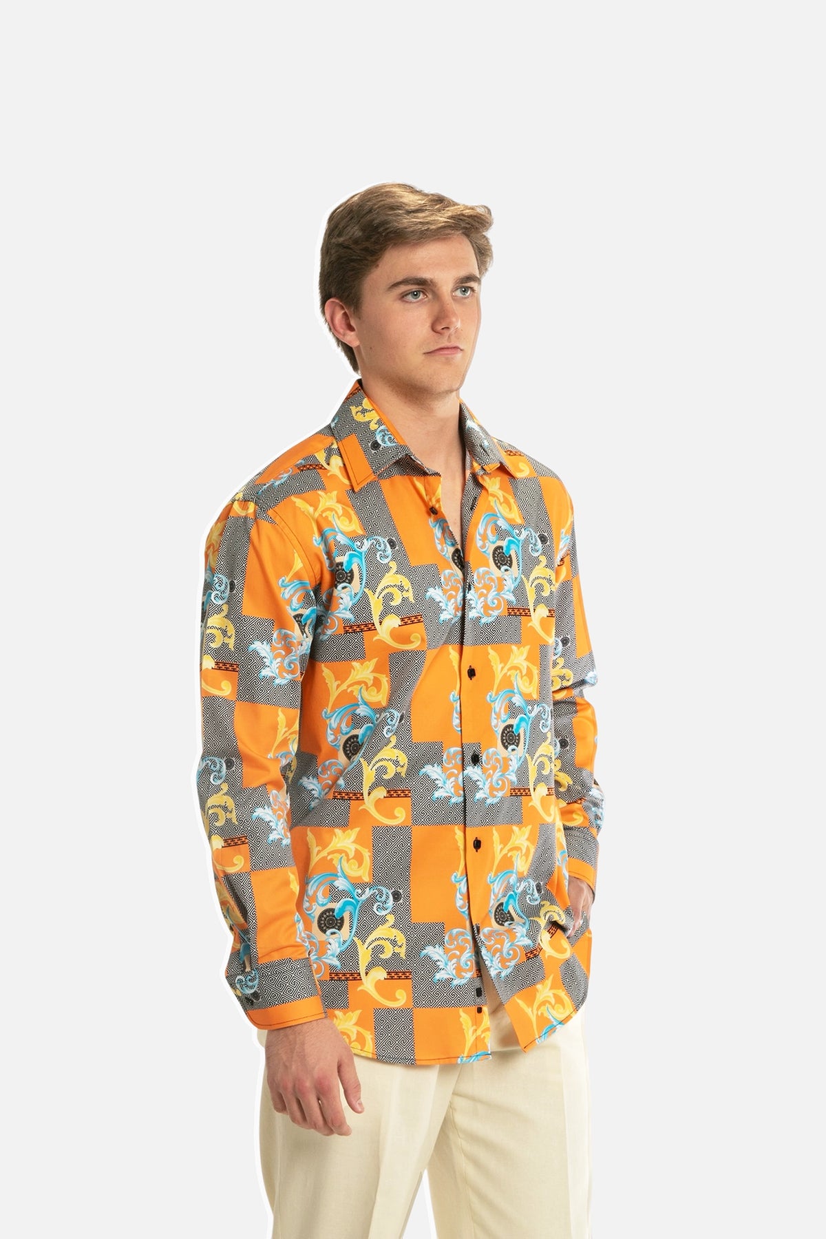 Pumpkin Baroque Print Shirt