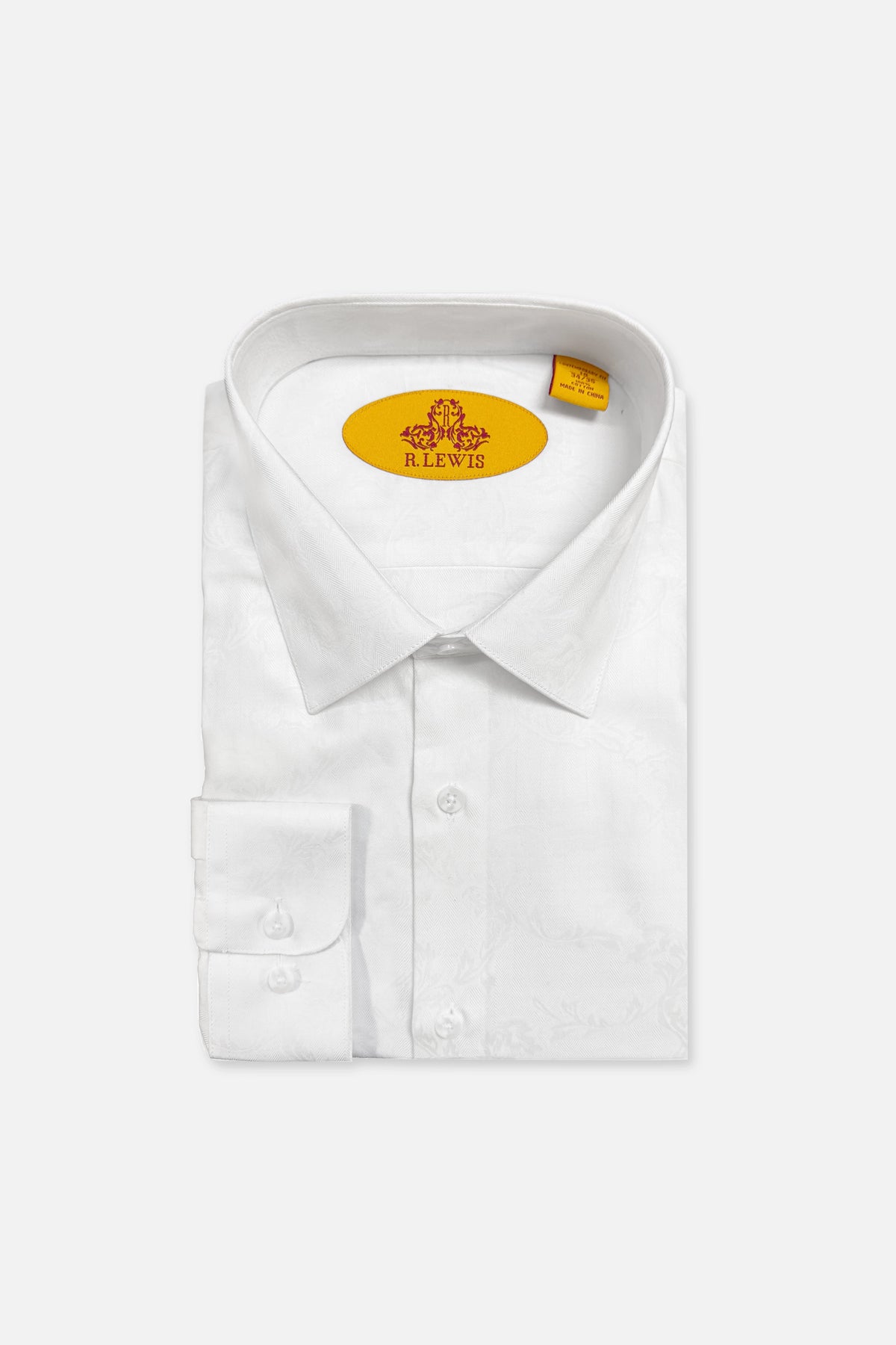 White Tonal Floral Dress Shirt