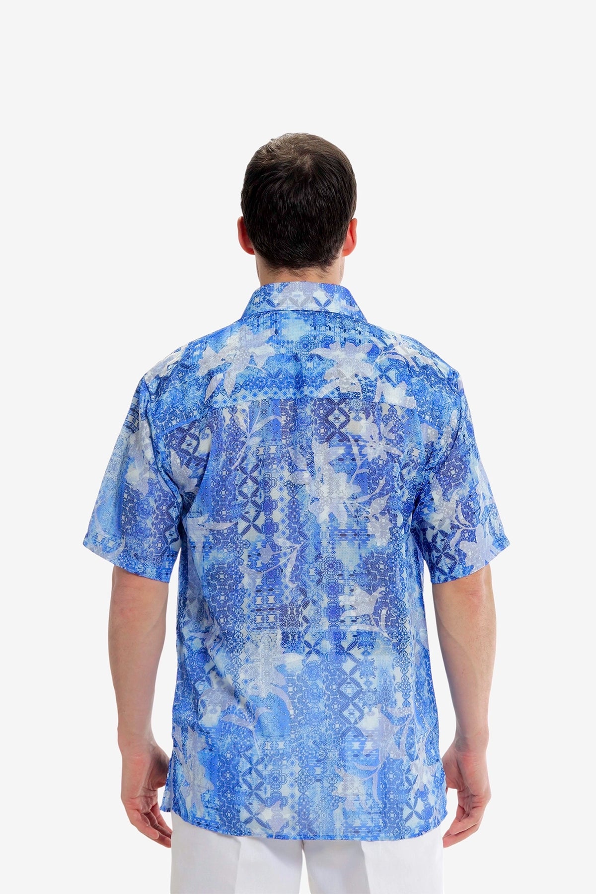 Blue Mosaic Floral Short-Sleeve Shirt
