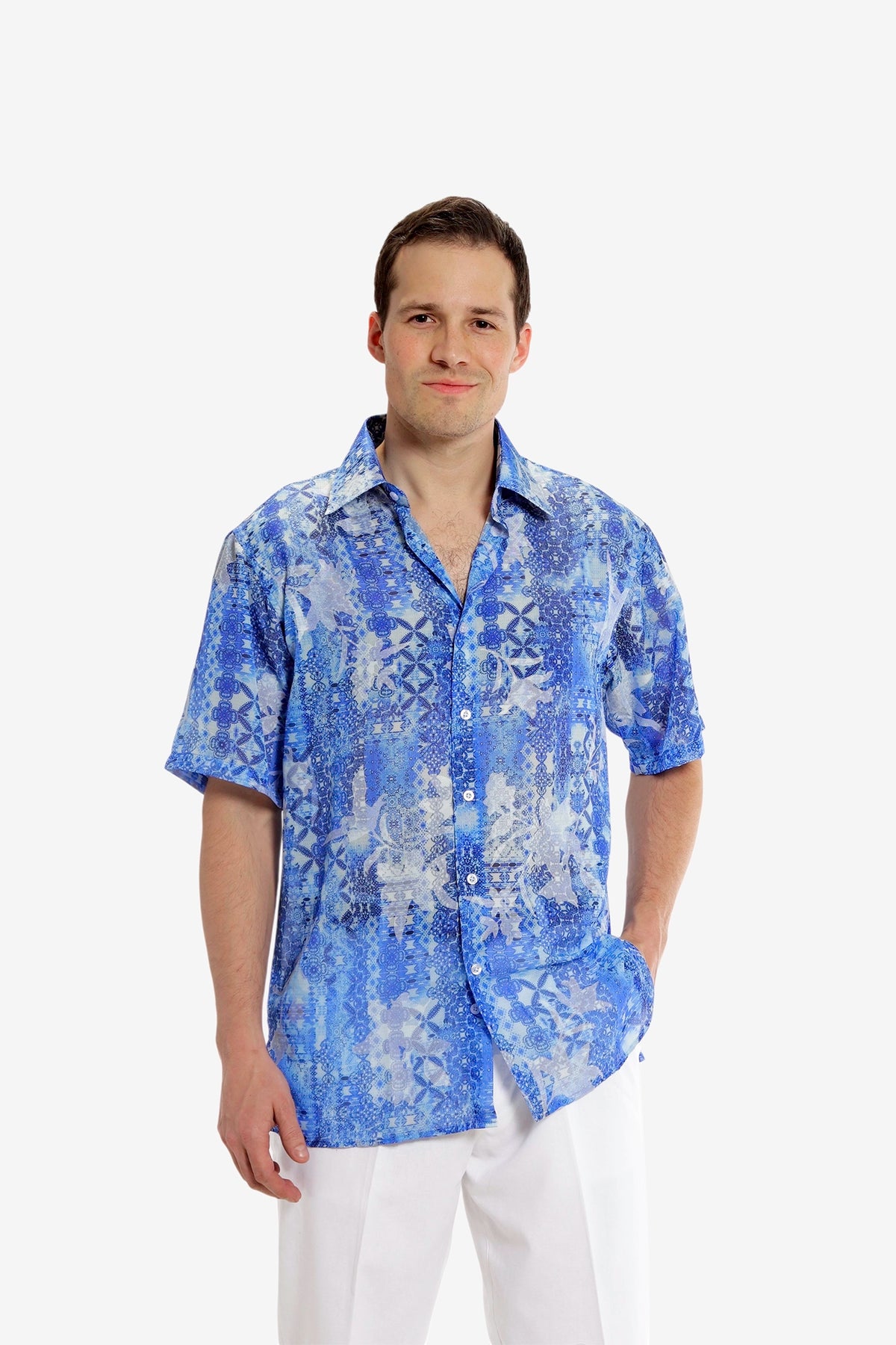 Blue Mosaic Floral Short-Sleeve Shirt
