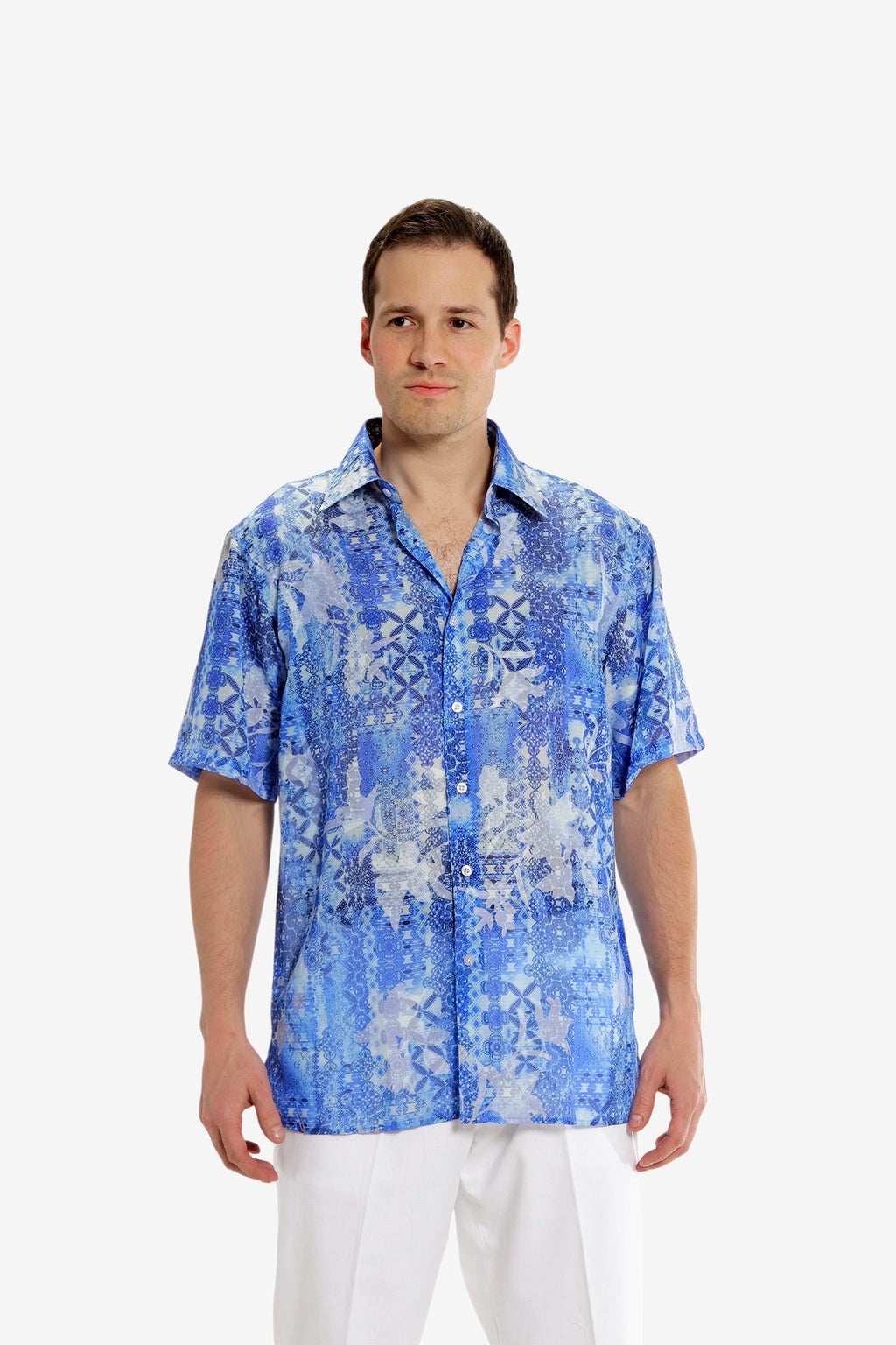 Blue Mosaic Floral Short-Sleeve Shirt
