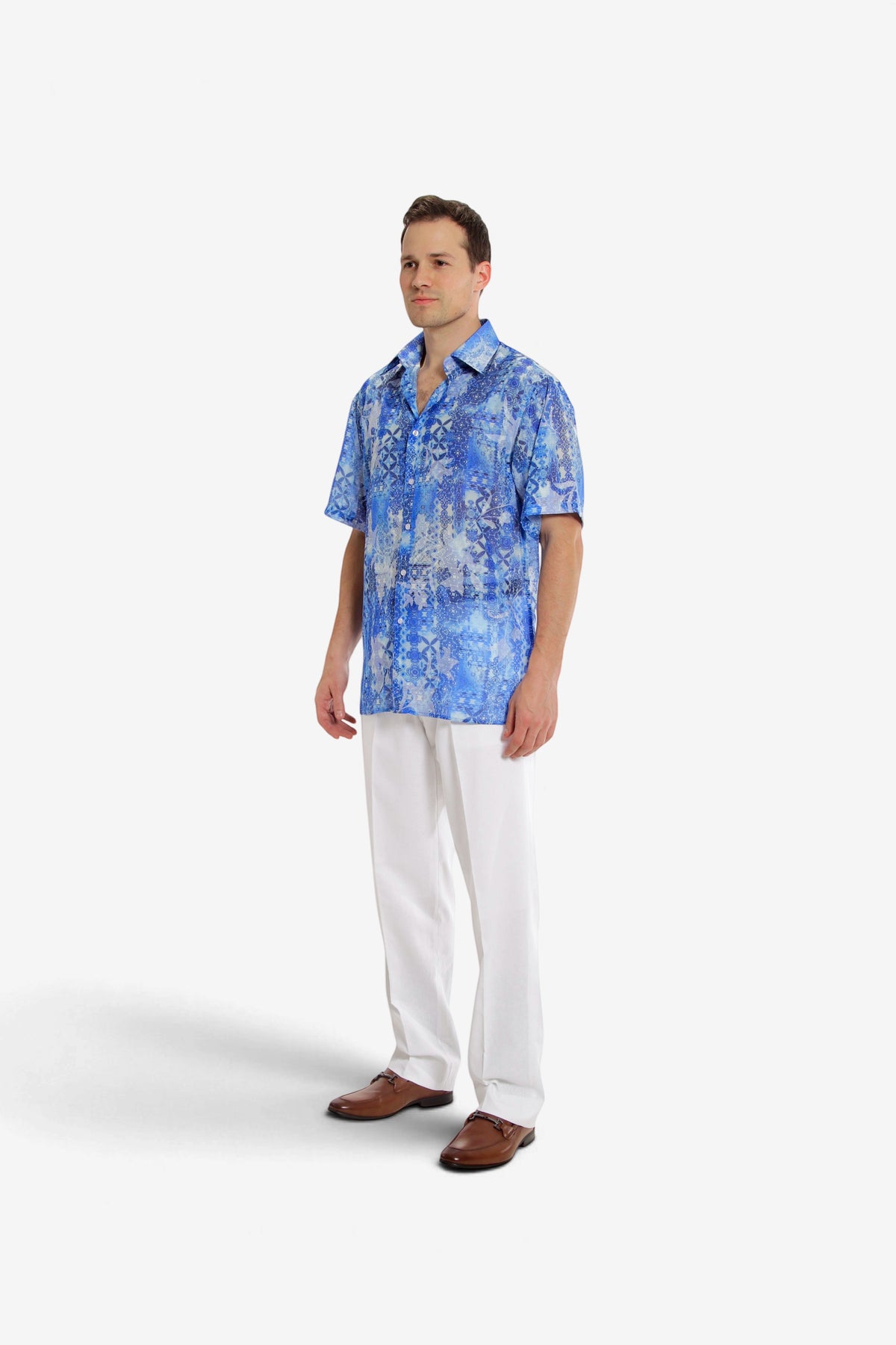 Blue Mosaic Floral Short-Sleeve Shirt