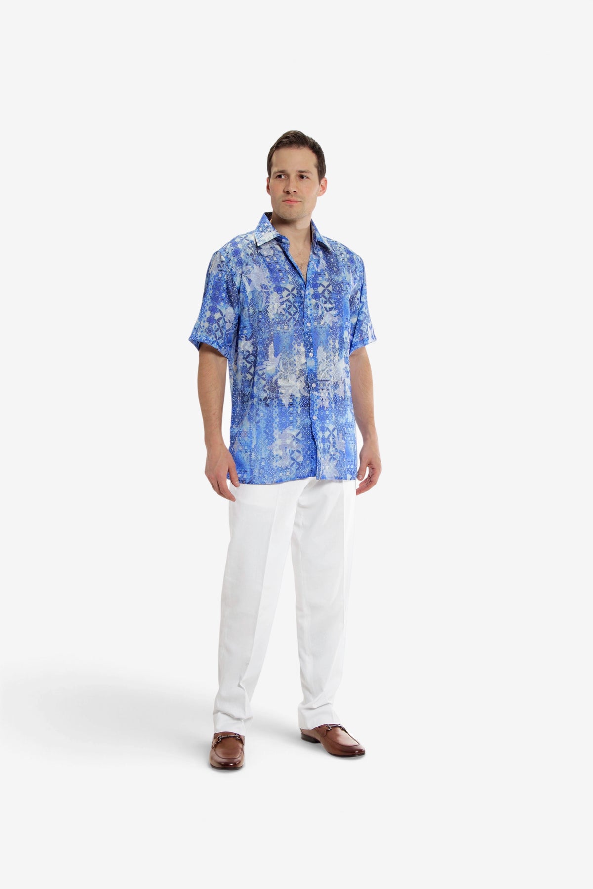Blue Mosaic Floral Short-Sleeve Shirt