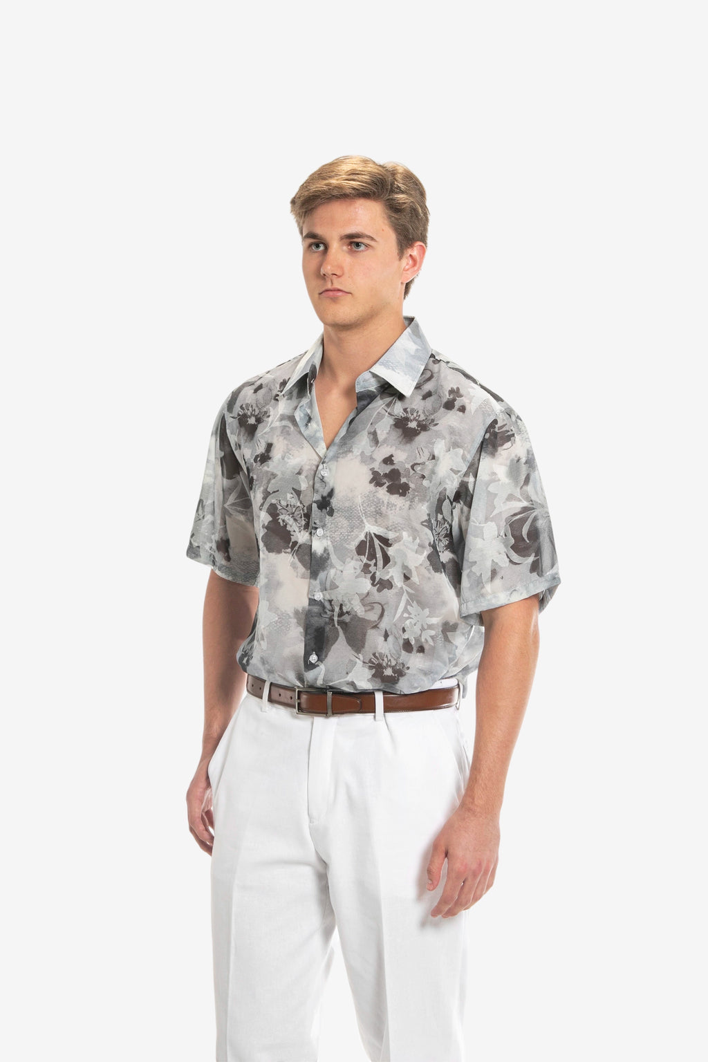Watercolor Floral Short-Sleeve Shirt