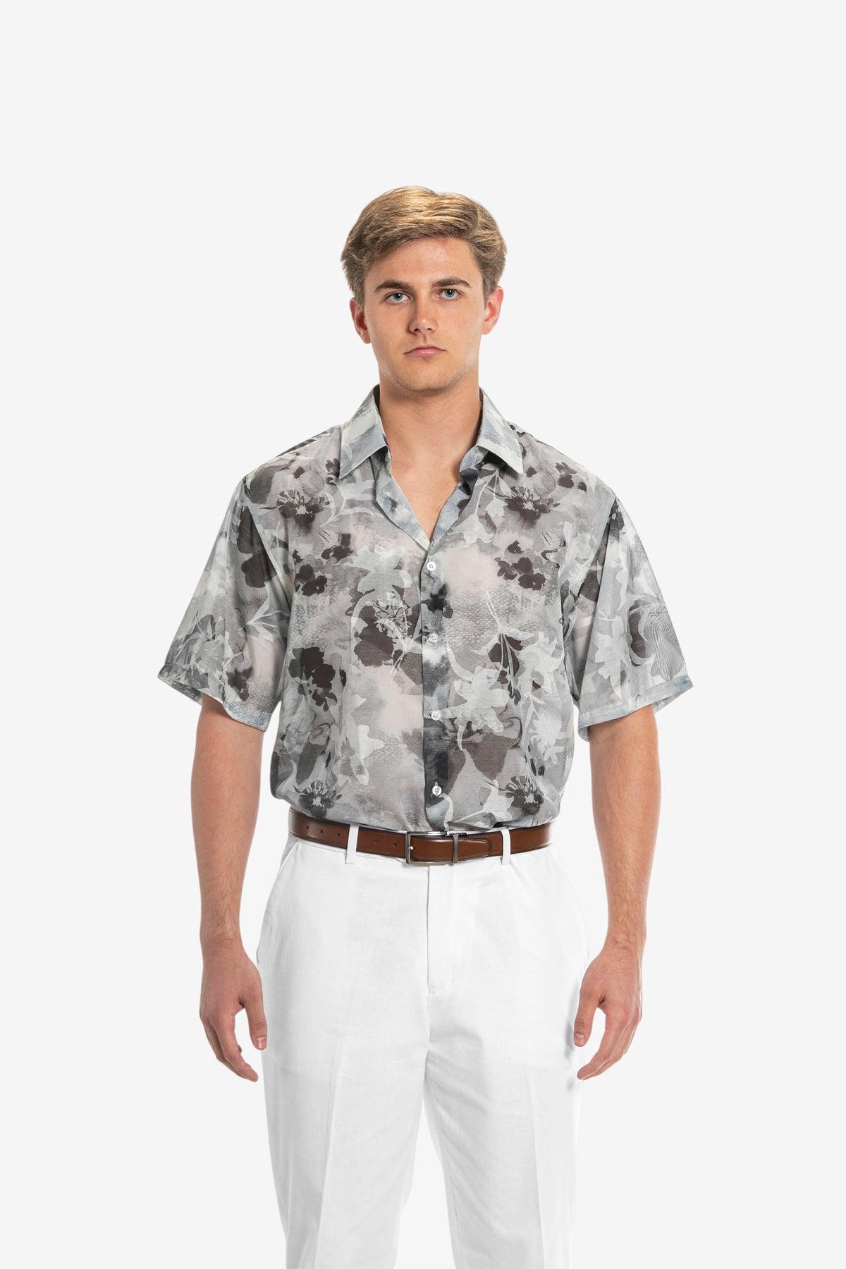 Watercolor Floral Short-Sleeve Shirt